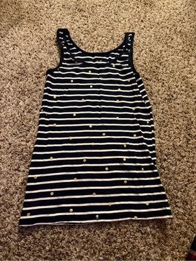Black and White Striped Tank with Gold Dot Accents